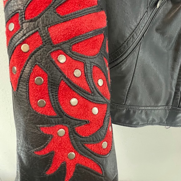 HARLEY DAVIDSON Women Black LEATHER Flaming Sleeve JACKET Stud MEDIUM Biker Babe - Picture 7 of 16